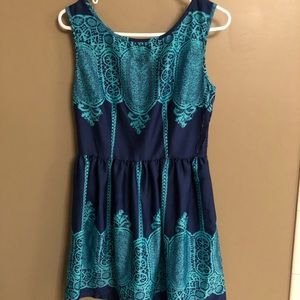 navy and aqua sleeveless short dress